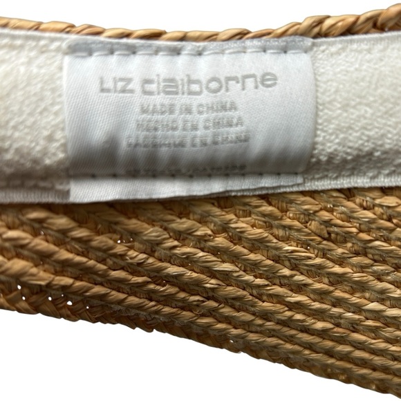 Liz Claiborne Open Visor Woven Straw Sun Visor Natural Braided Hat Beach Garden - Picture 8 of 13